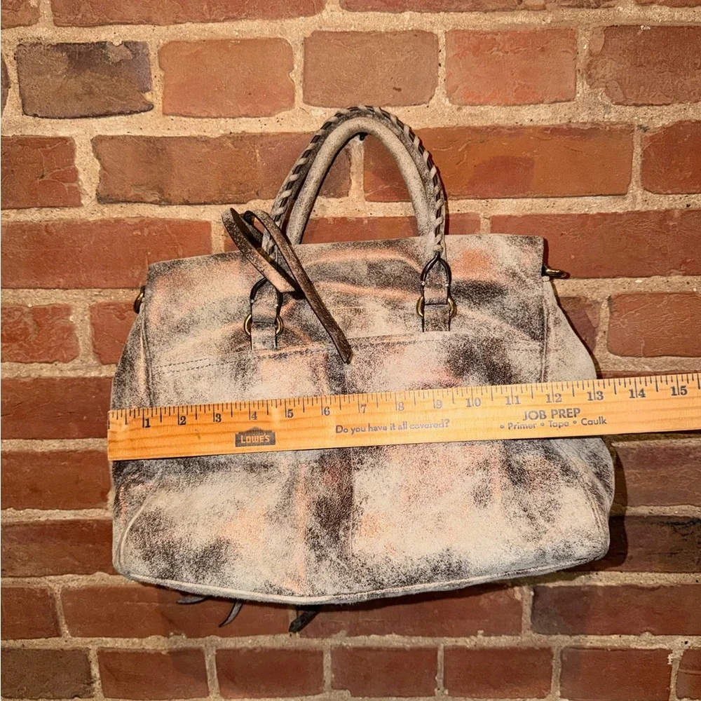 Aimee Kestenberg Distressed Metallic Grey/Cream Leather Purse